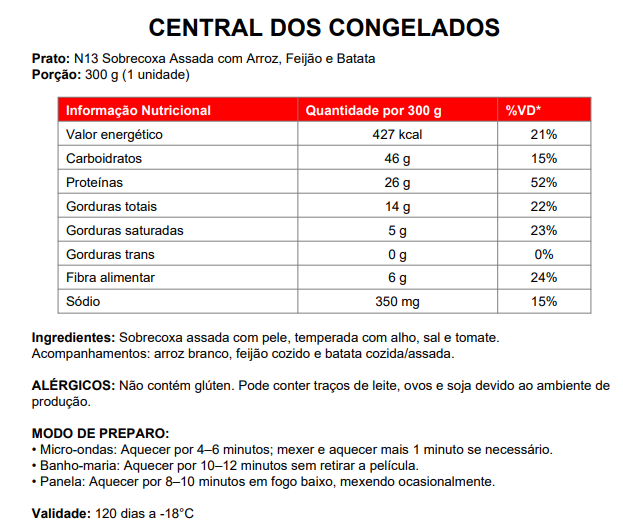 13 - SOBRECOXA ASSADA ARROZ FEIJÃO E BATATA 300G
