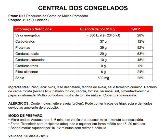17 - PANQUECA DE CARNE MOLHO DE TOMATE 300G