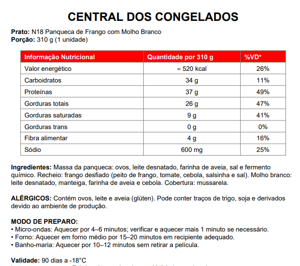 18 - PANQUECA DE FRANGO MOLHO BRANCO 300G