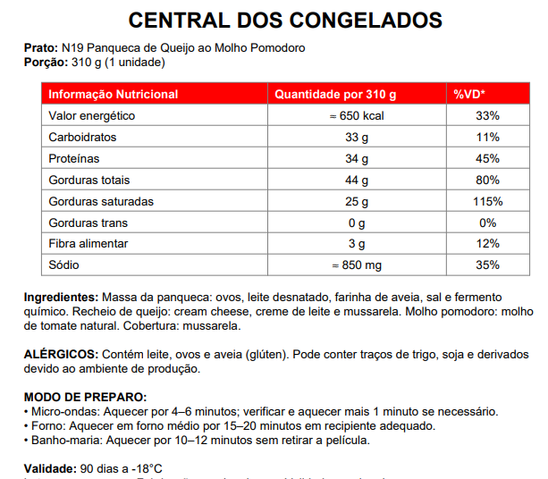 19 - PANQUECA DE QUEIJO COM MOLHO DE TOMATE 300G