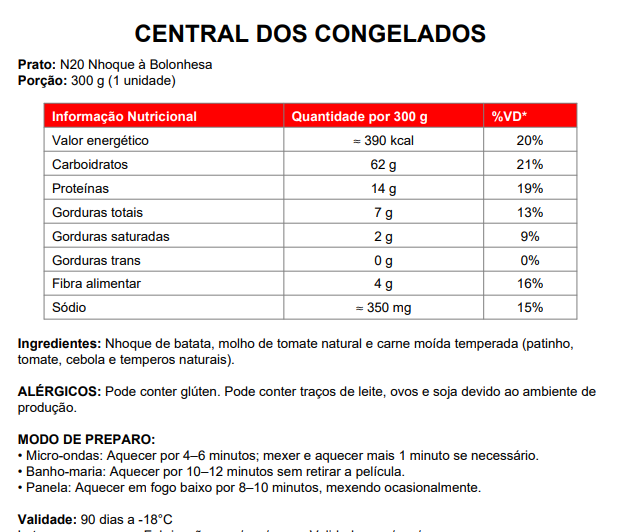 20 - NHOQUE DE BATATA A BOLONHESA 300G