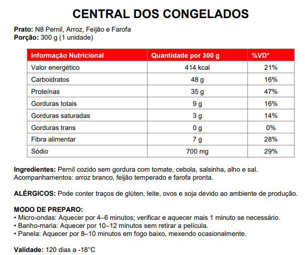 8 - PERNIL ACEBOLADO ARROZ FEIJÃO E FAROFA 300G