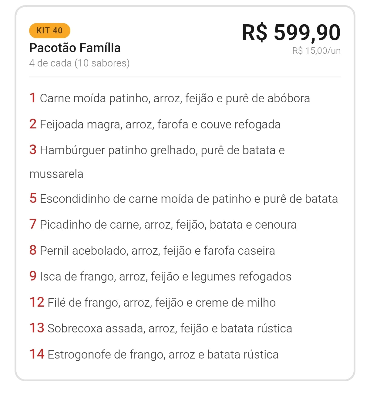 KIT DIA A DIA 40 REFEIÇÕES