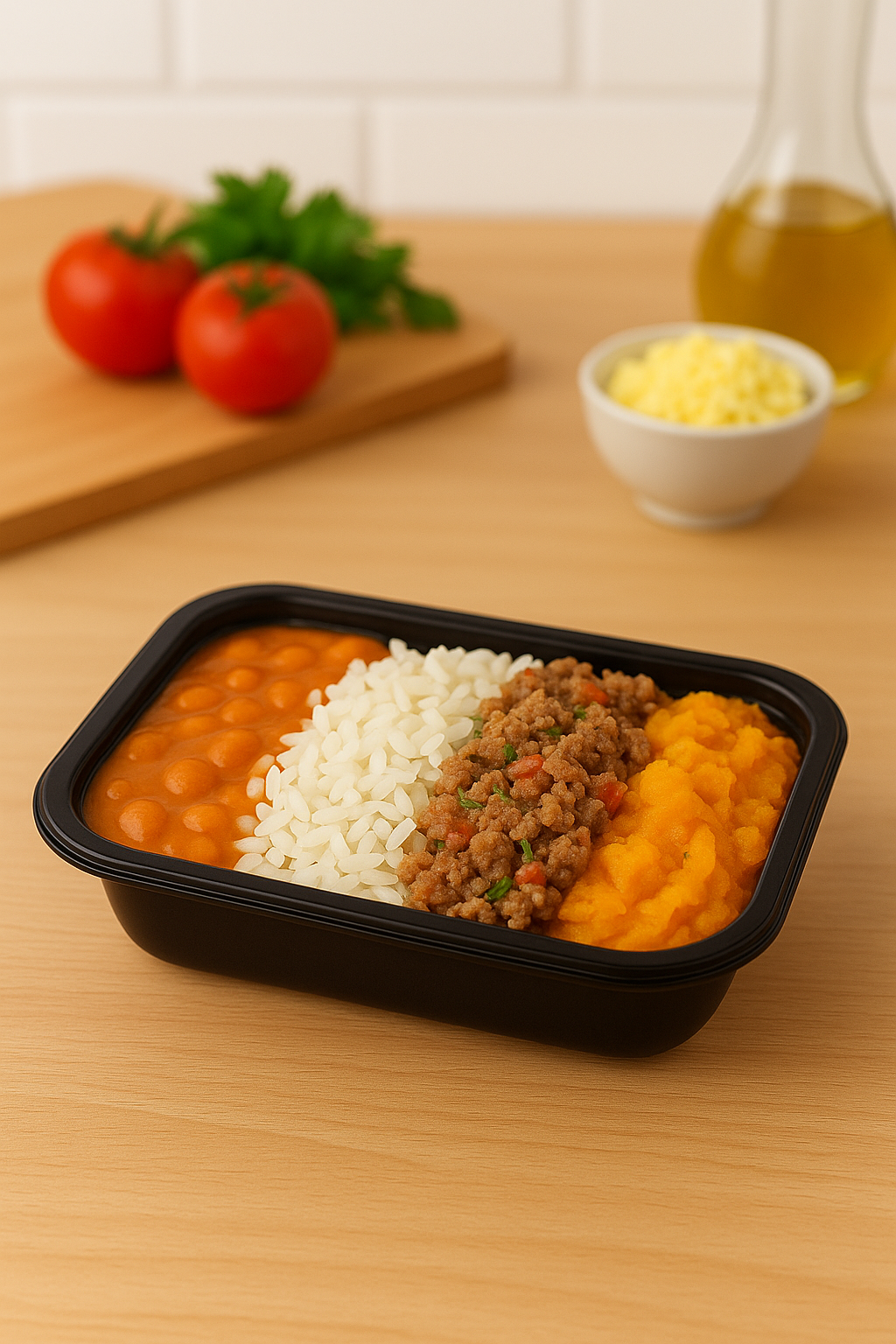 1 -CARNE MOÍDA ARROZ FEIJÃO E PURÊ ABÓBORA 300G