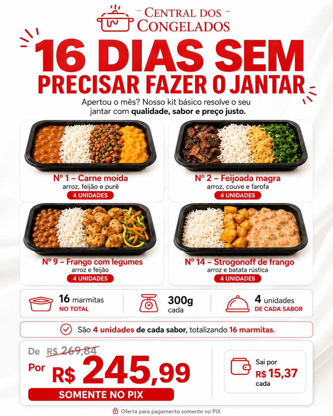 KIT ECONOMICO 16 REFEIÇÕES DIA A DIA