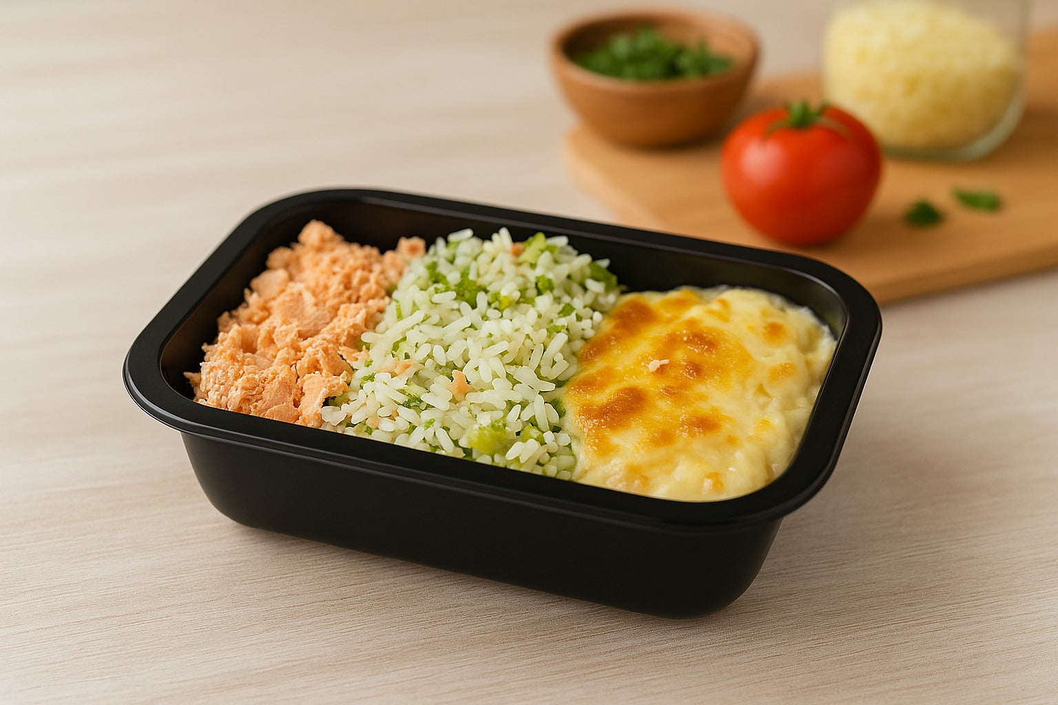 29 - SALMÃO DESFIADO ARROZ COM BRÓCOLIS E BATATA GRATINADA  300g