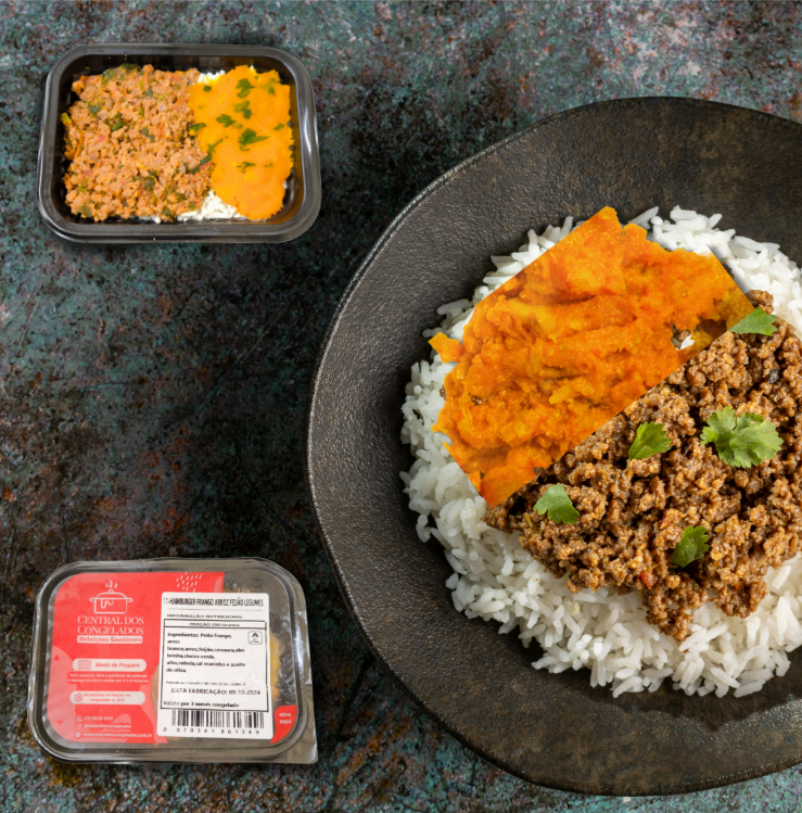 1 -CARNE MOÍDA ARROZ FEIJÃO E PURÊ  ABÓBORA 300G