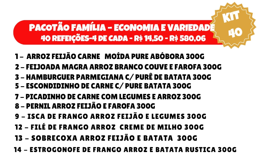 KIT DIA A DIA 40 REFEIÇÕES